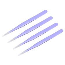 Precision Straight Tip Tweezer Stainless Steel Purple 4Pcs