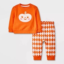 Cat Jack Baby Pumpkin Halloween Graphic Sweatshirt Joggers Pants Set 6-9 Months