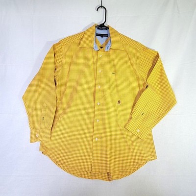 Tommy Hilfiger Men's Medium M Yellow Grid Check 100% Cotton Button Down Shirt
