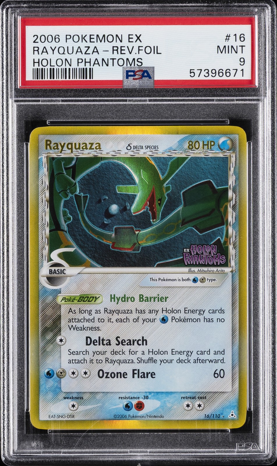 2006 POKEMON EX HOLON PHANTOMS #16 RAYQUAZA-REVERSE FOIL PSA 9