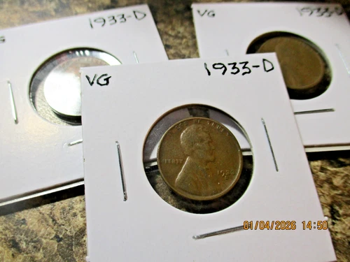 1933-D LINCOLN WHEAT CENT VG   B