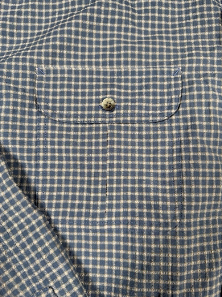 L.L Bean Y2K Men’s XL Tall Plaid Button Shirt Blue Beige Nylon Polyester Outdoor - Image 4 of 4