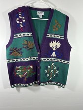 Koret Women  s Vintage Sweater Vest Button Down V Neck Size LP