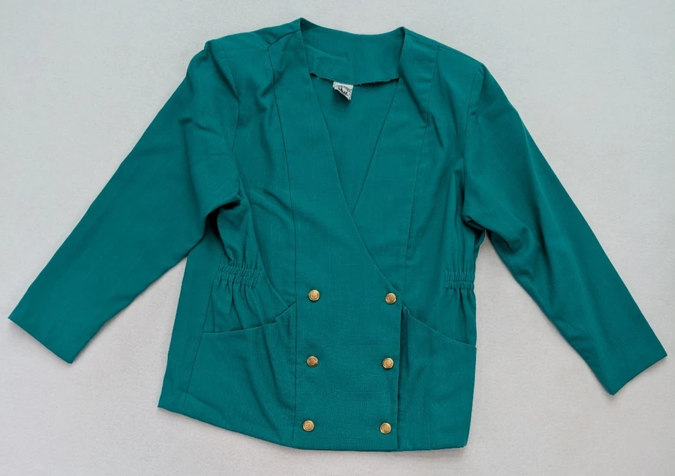 Traje Falda Mujer Vintage Años 80 Talla 16 Verde Cinturón Doble Pecho Foto 2 de 4