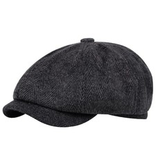 Mens Classic Wool Blend 8 Panel Newsboy Flat Cap Vintage One Size Black