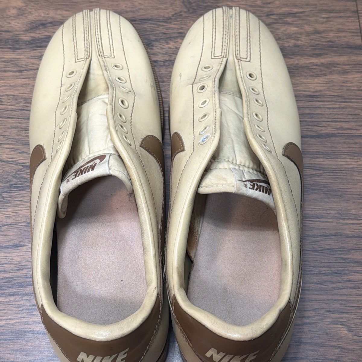 Vintage Nike Bowling Shoes Mens 12 Tan Brown Leather Swoosh 80s 