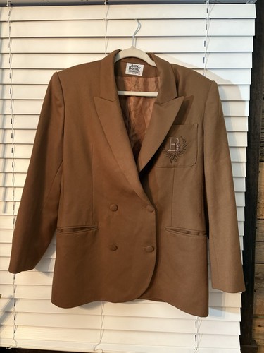 VTG Billy Bonny Collection Paris Wool Blazer 'B' Logo Brown Double-Breasted 42"
