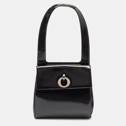 Sac fourre tout à rabat Dior en cuir verni noir