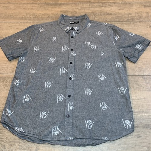 Star Wars Mens Size Large Short Sleeve button Down Shirt Gray Darth Vader B3 - 第 9/17 張圖片