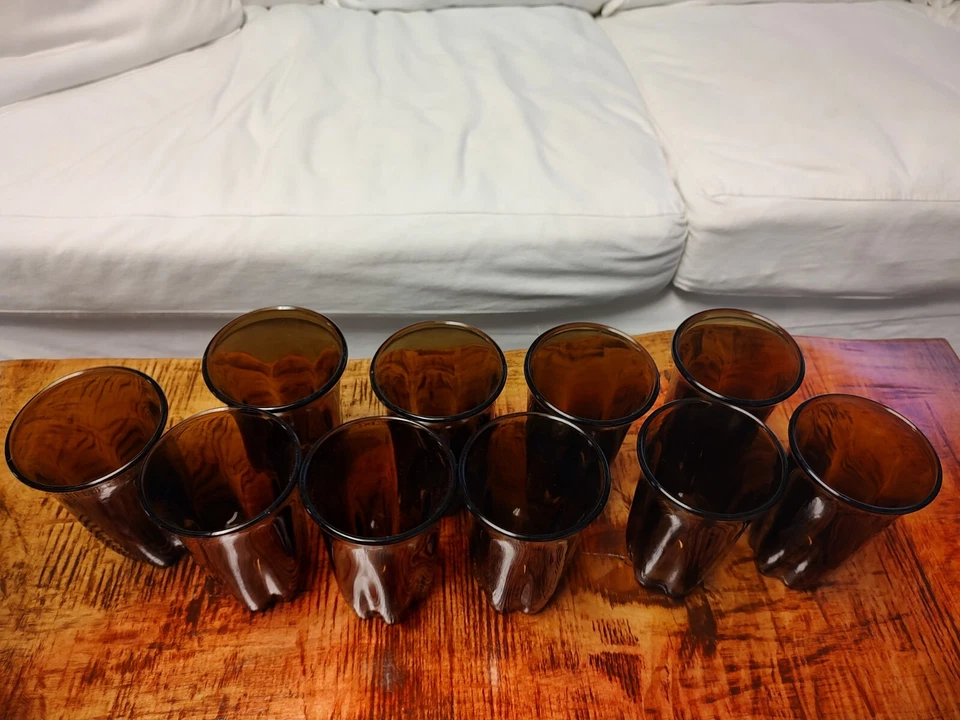 Set 10 Heavy Brown Drinking Glasses Tumblers Art Glass - Image 2 of 4