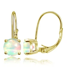 Gold Tone over Sterling Silver 1.1ct Ethiopian Opal 6mm Round Leverback Earrings