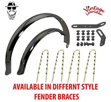 Vintage Lowrider 26" Flared Adjustable Ducktail Black Fenders W/Twisted Braces.