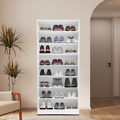 8-Tier White Shoe Cabinet Open Shoe Rack Storage Organizer for