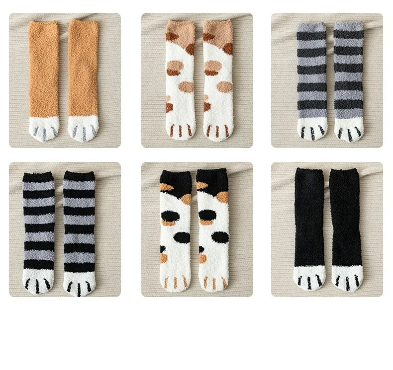 6 Pairs Warm Winter Socks Girls Kitty Cat Paws Cute Thick Warm Sleep Floor S~M - Image 2 of 4