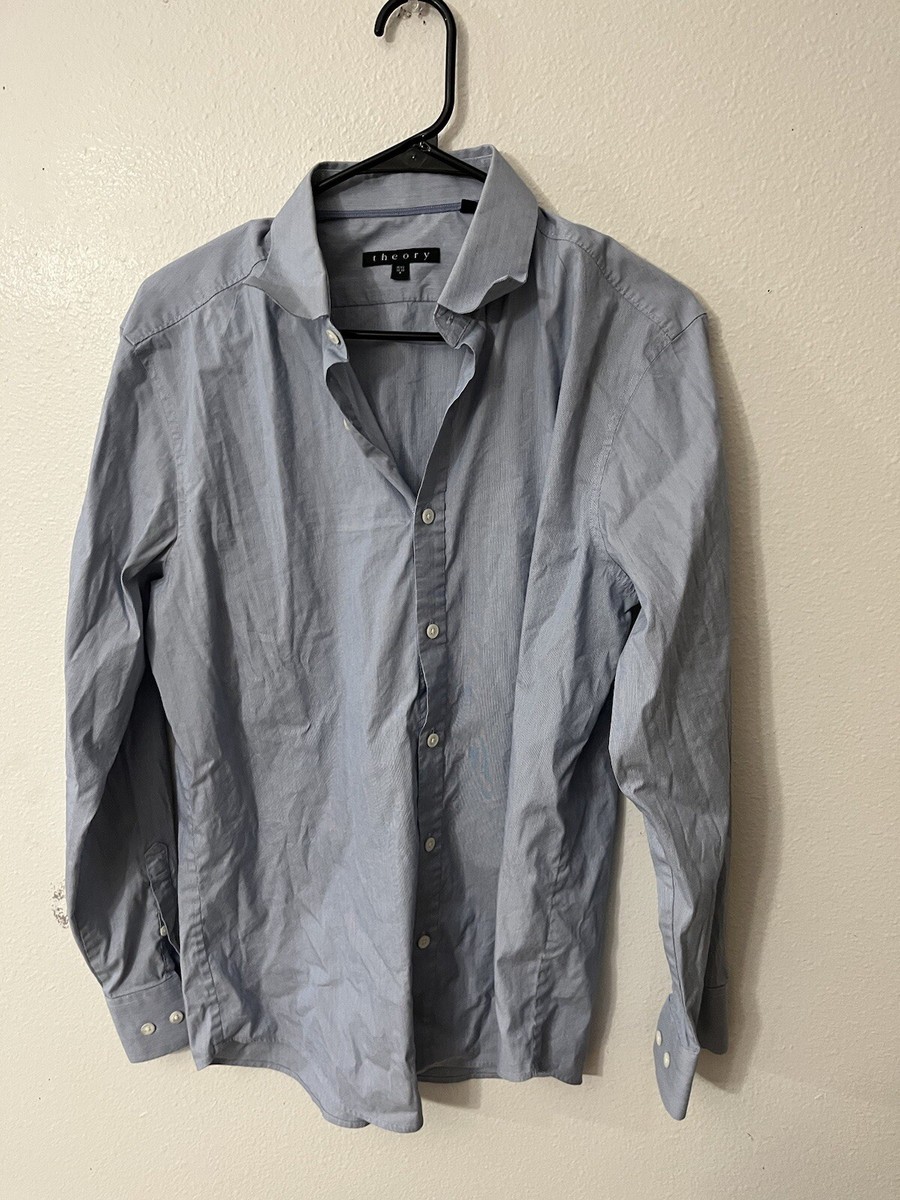 theory mens dress shirts Theory Mens Cotton Long Sleeve Button Down Shirt Size 15.5 Blue Dress Shirt