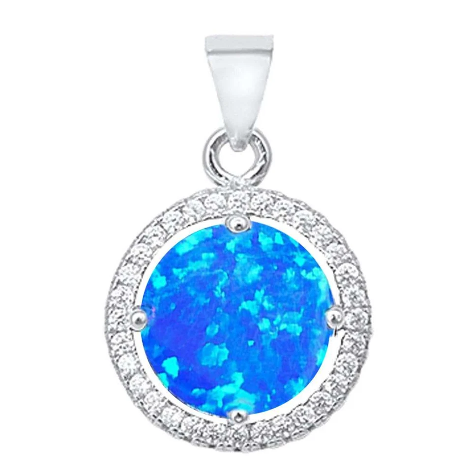 Halo Round Blue Opal & Cubic Zirconia .925 Sterling Silver Pendant - Image 2 of 2