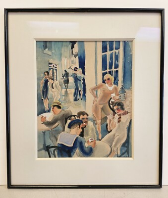 Original 1930s MAURICE DARD Watercolor Painting PARIS NIGHTLIFE Framed RARE
