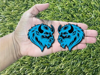 Bison Buffalo Emblem Badges Red Eyes Light Blue on Black Racing Aggressive