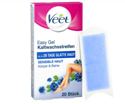 Veet Kaltwachsstreifen mit Easy-Gelwax Technology   Geeignet für sensible Haut