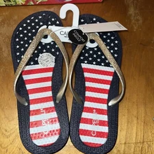NWT Capelli New York American Flag Flip Flop Sandals Size 9 Comfort Insoles