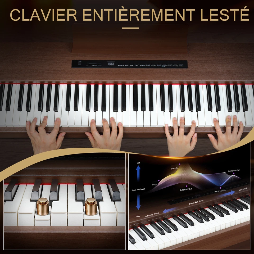 Piano numérique Bluetooth 88 touches, 3 pédales avec support de meuble, casque - Photo 2/4