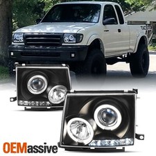Fits 97-00 Toyota Tacoma Pickup Jdm Black Dual Halo Projector Led Headlights Set