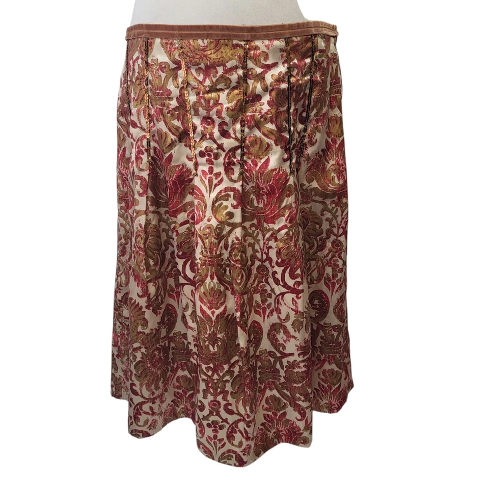 Schumacher Silk Skirt Bias Cut Summer Floral Pink Gold Zip Uk Women's XL W32 - Image 2 of 4