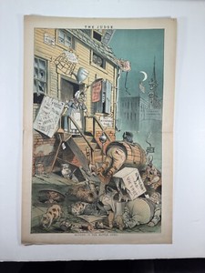 1884 JUDGE Magazine Centerfold Political Cartoon Grover Cleveland Election Art
