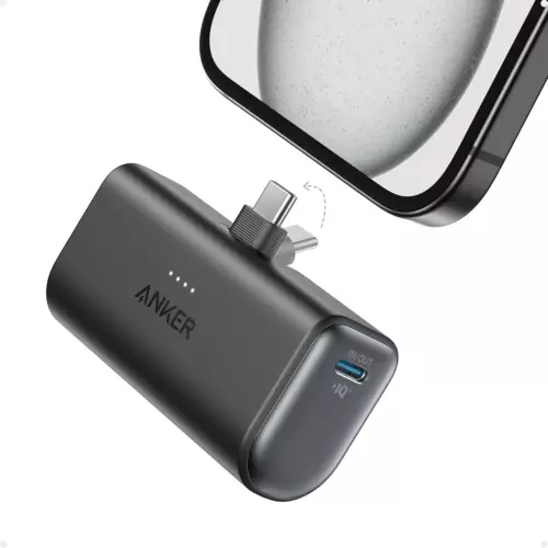 Anker Nano Power Bank, Mini Caricatore Portatile con Pieghevole Integrato Nero -