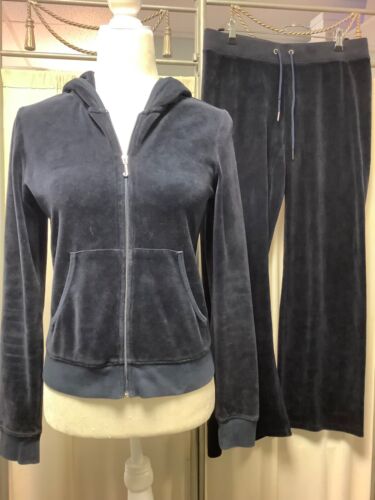 Juicy Couture Velour Zip Up Hoodie Straight Leg Low Rise Pants 32 x 30 Tracksuit - Picture 2 of 16
