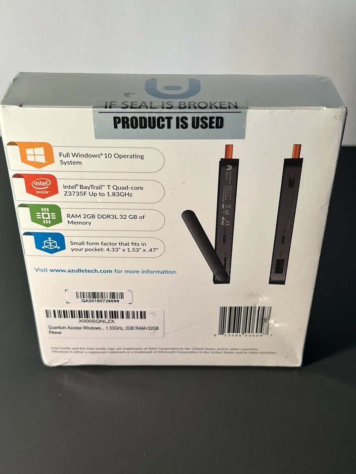 Azulle Quantum Access Fanless Windows10 Mini PC Stick *New* Sealed 2GB Ram 32 Gb - Image 3 of 3