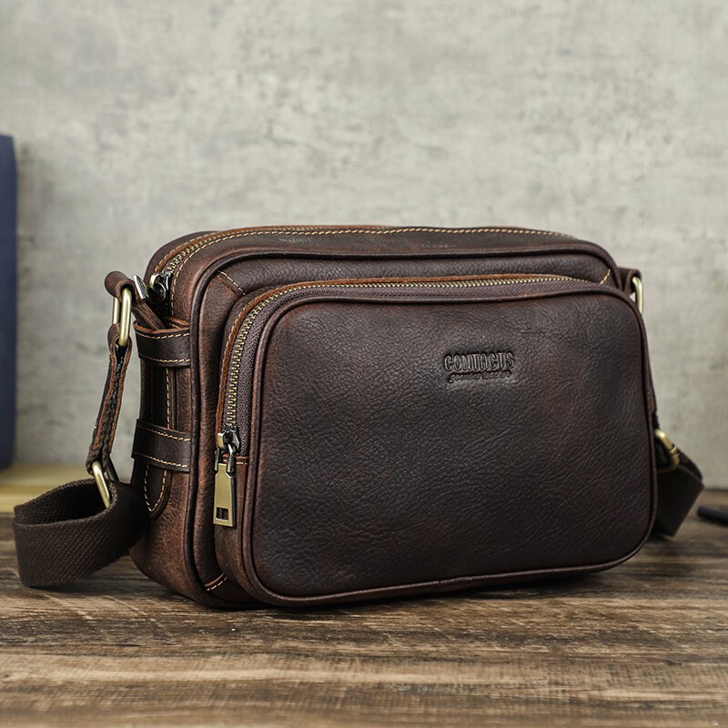 Contacts Full Grain Leather Men's Shoulder Bag Crossbody Bag For 8.3