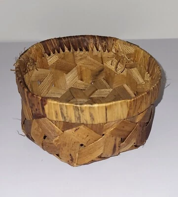 Corbeille Panier Vide Poche En Osier Tressé Vintage Diam. 15cm Hauteur 8cm - Photo 1/4