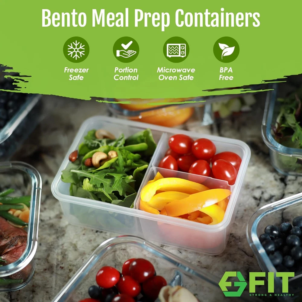 Kids & Adult Bento Lunch Box - 3 Compartment 39oz 3-Pack