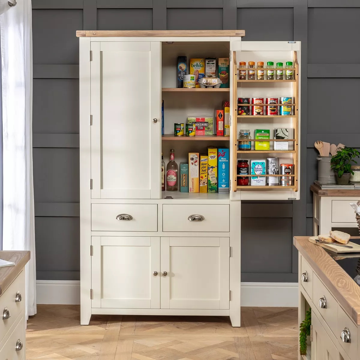 Cheshire Cream Painted Kitchen Double Freestanding Larder Pantry