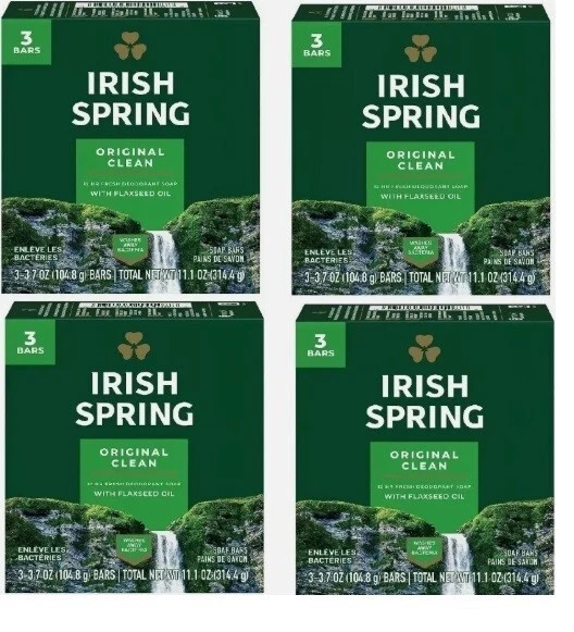 Irish Spring Original Deodorant Soap, 4 Packs ( 12 Soaps ) 104.88g each