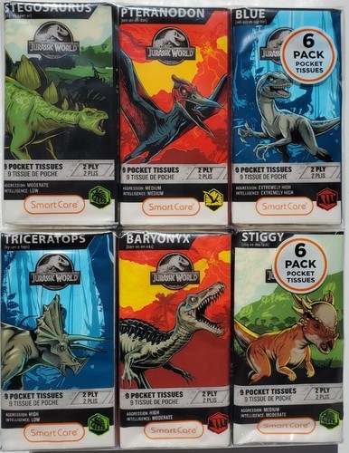 Jurassic World Pocket Tissues (2) 6 Packs 12 total Dinosaur Park Universal NEW! - Picture 7 of 9