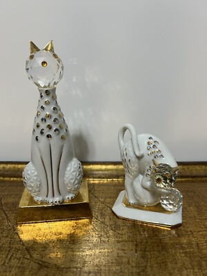 Porcelain and Swarovski Crystals Cats Figurines By Carpie Made In
