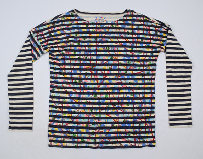 J.Crew x Michael De Feo Floral Striped Cotton Scoop Long Sleeve Tee Womens XXS