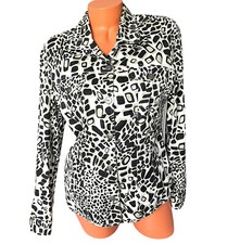 Chico's Jacket Sz 1 Abstract Animal Print Safari Lightweight Lg Sleeves Stretch