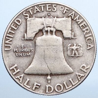 1950 D US Benjamin Franklin LIBERTY BELL Vintage Silver Half