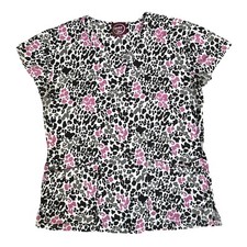 Divine Scrubs Womens Scrub Uniform Top XS Animal Print Pink Black X SMALL