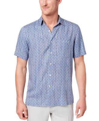 Tasso Elba Mens Geo-Print Button Up Dress Shirt, MD