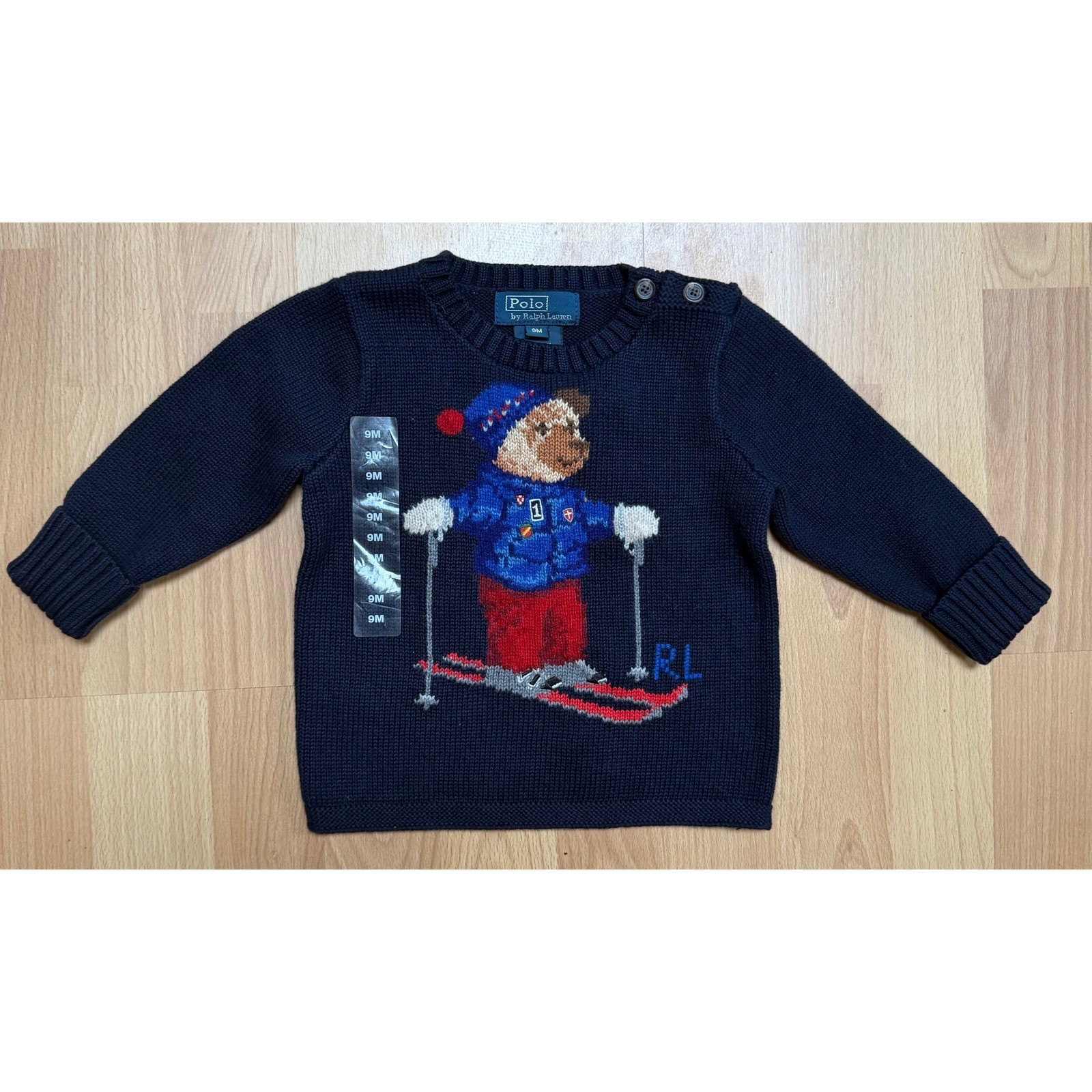 NUEVO CON ETIQUETAS Polo Ralph Lauren Bebé Niño Esquí Polo Oso Azul Marino Tejido Suéter 9M