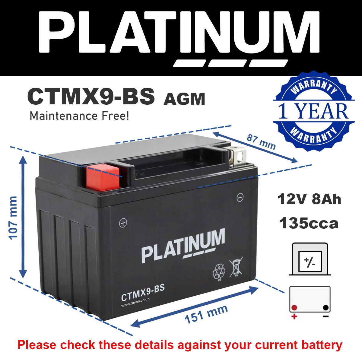 CTMX9BS GS PTX9-BS AGM Motorbike Battery Replaces YTX9BS | eBay UK