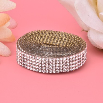 (Silber) 5 Reihen 1m Rhinestone Trim Ribbon Hot Fix Crystal Chain Trim Garm