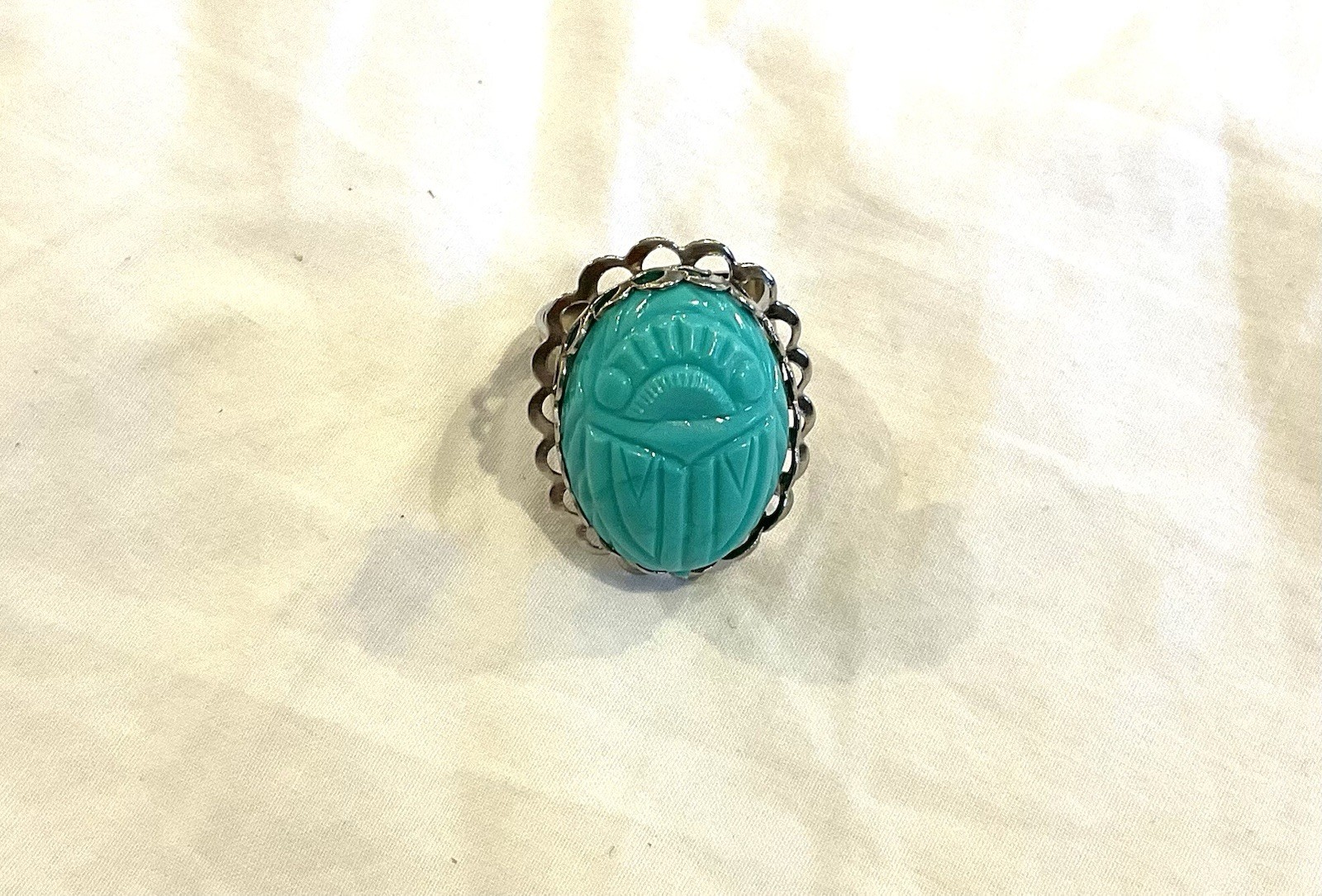 Turquoise Silver Adjustable Scarab Ring Statement… - image 2