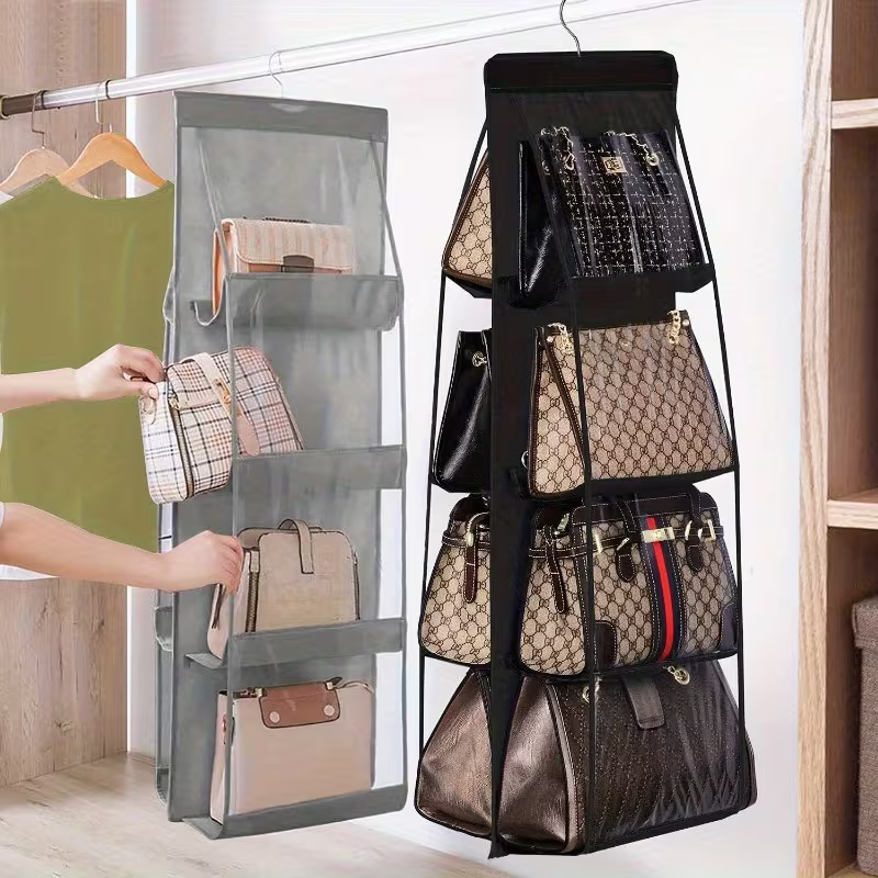 Purses Rack Rotable 1pc Black Handbag Purse Organizer Rack Closet Display 6/8 Pocket ...