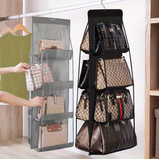 1pc Black Handbag Purse Organizer Rack Closet Display 6/8 Pocket Storage Hanger
