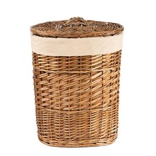 BH Natural Wicker Washing Laundry Lidded Bin and Removable Lining Storage Basket